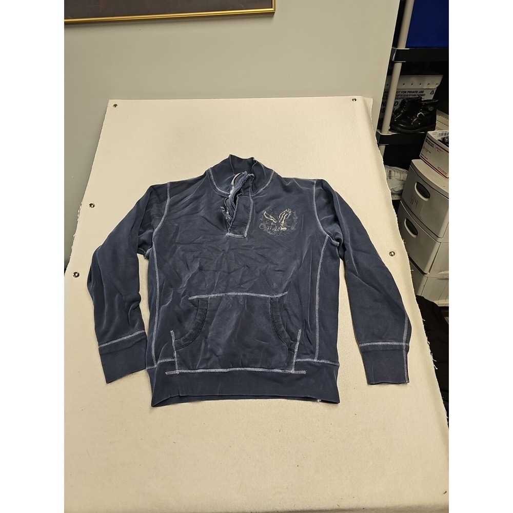 American Eagle Outfitters Gray‎ 1/4 Zip Sweatshirt Mens Sz Large Logo Distressed
